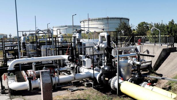 FILE PHOTO: The Druzhba oil pipeline between Hungary and Russia is seen at the Hungarian MOL Group's Danube Refinery in Szazhalombatta