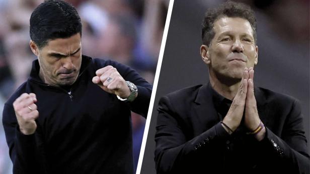 Arsenals Trainer Mikel Arteta (li.) und Atletico-Coach Diego Simeone