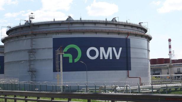 The logo of Austrian oil and gas group OMV on of their tanks at the refinery in Schwechat