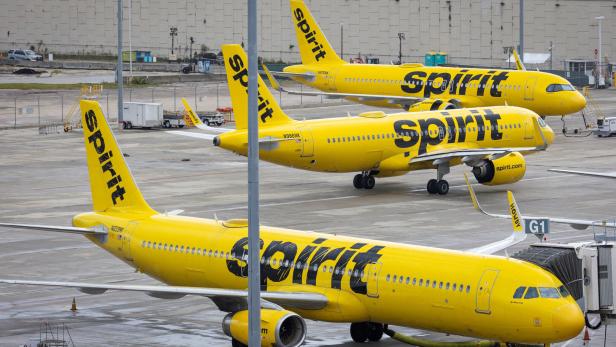 FILE PHOTO: Spirit Airlines airplanes sit parked at Fort Lauderdale - Hollywood International Airport, Florida