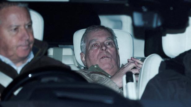 Andrew Mountbatten Windsor departs Aylsham police station following arrest