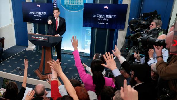 U.S. Secretary of State Marco Rubio speaks during a press briefing in Washington