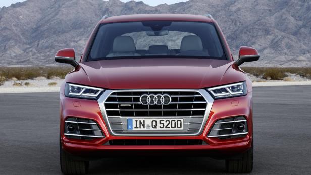 Ein roter Audi Q5 vor einer Bergkulisse.
