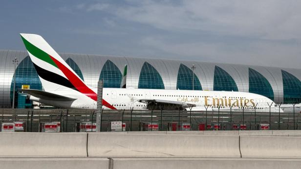 FILE PHOTO: An Emirates airplane at Dubai International Airport, amid the U.S.-Israeli conflict with Iran, in Dubai