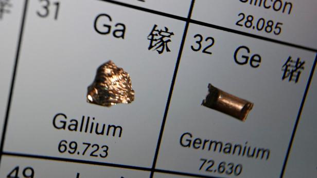 Elemente wie Gallium und Germanium im Periodensystem mit chinesischer Bezeichnung.