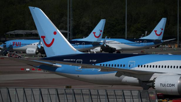 Tui Group aircraft on the tarmac at Manchester Airport in Manchester
