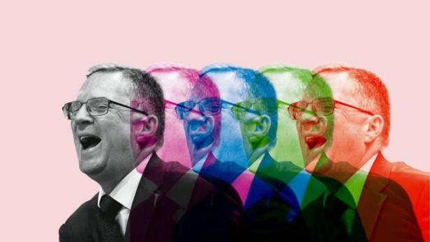Ex-ÖVP-Klubchef August Wöginger in den Farben Schwarz, Pink, Blau, Grün und Rot