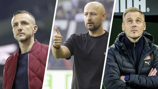 Die Trainer Beichler (li.), Helm und Hoff Thorup (re.)