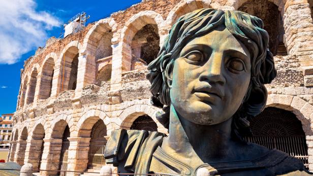 Roman amphitheatre Arena di Verona view, landmark in Veneto region of Italy