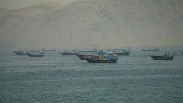 Vessels anchored at the Strait of Hormuz