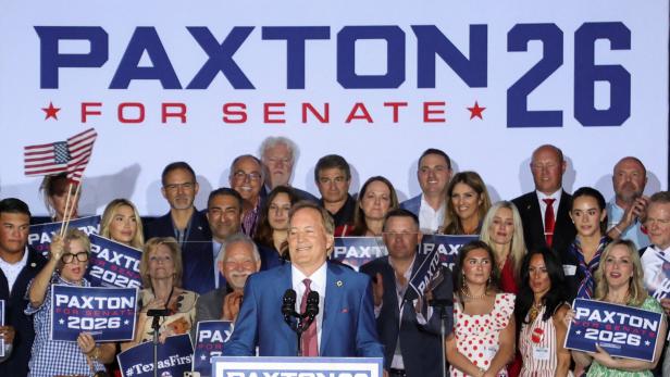 Texas Attorney General Ken Paxton speaks to supporters after winning the Republican runoff election for U.S. Senate in Texas, in Plano