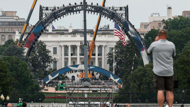 Construction is underway on a temporary arena that will host the UFC Freedom 250 at the White House in Washington