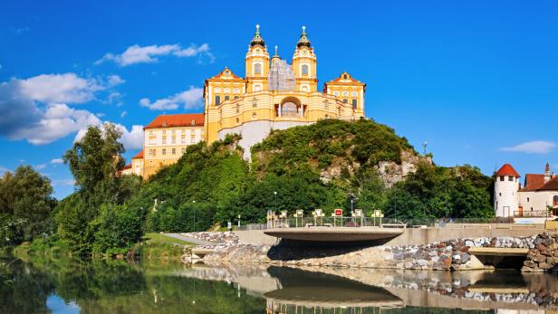 Panorama of the famous St. Peter and Paul Church in Melk Benedictine Abbey, Wachau Valley, Lower Austria