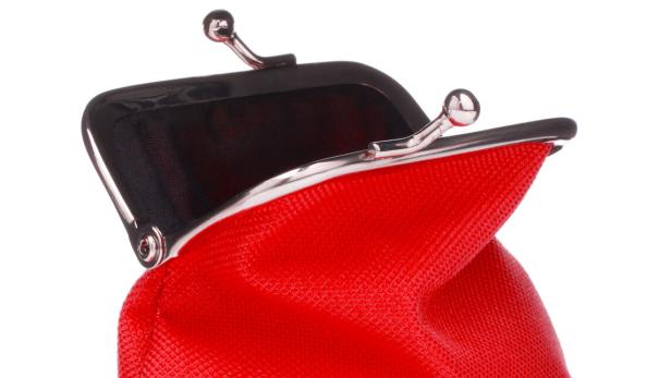 red cash wallet isolated over white background. Charge purse. Open empty coin wallet..
