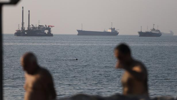 Vessels in the Strait of Hormuz near the beach of Bandar Abbas