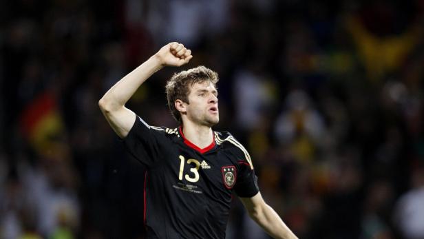 Thomas Müller 2010 beim WM-Spiel Uruguay vs. Germany.
