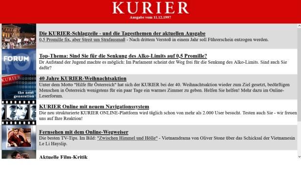 Screenshot Kurier.at 1996