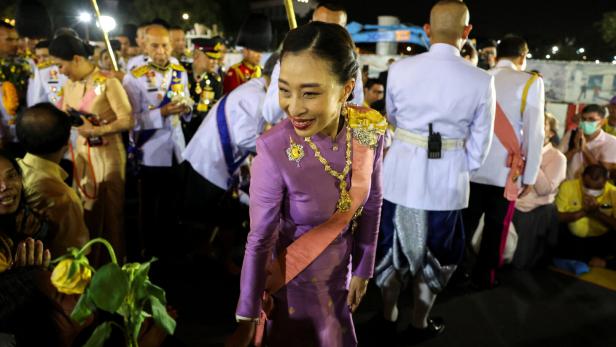 FILE PHOTO: Thailand's Princess Bajrakitiyabha greets royalists as she leaves a religious ceremony at The Grand Palace in Bangkok
