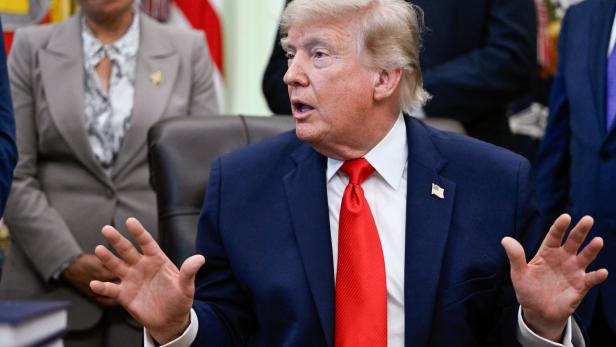 U.S. President Donald Trump speaks in the Oval Office at the White House