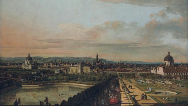 Ein gemälde: „Wien vom Belvedere aus gesehen“, Bellotto (1722–1780)1759/60, Öl auf Leinwand.