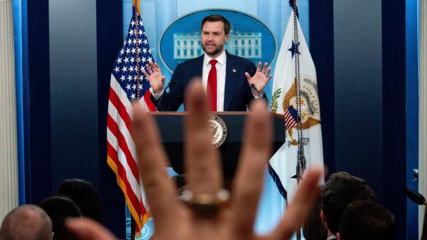 U.S. Vice President JD Vance holds a press briefing at the White House in Washington