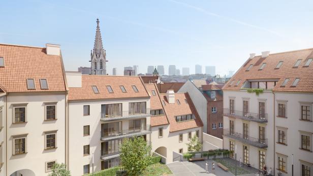 Wohnen und Arbeiten im historischen Stadtpalais Esterhazy in Bratislava. Herzstück ist der ruhige Innenhof.