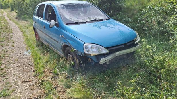 Blaues Auto in der Natur.