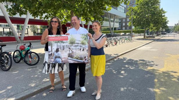 Sima, Nikolai und Arapovic vor Bildungscampus Nordbahnviertel 