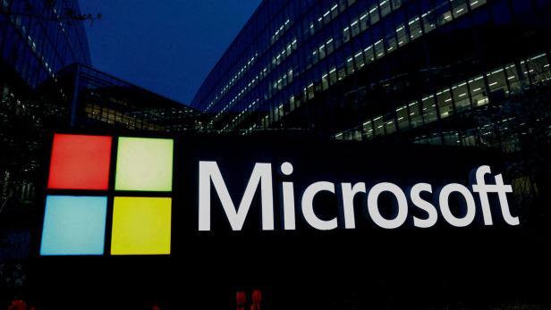 FILE PHOTO: A Microsoft logo is seen in Issy-les-Moulineaux near Paris