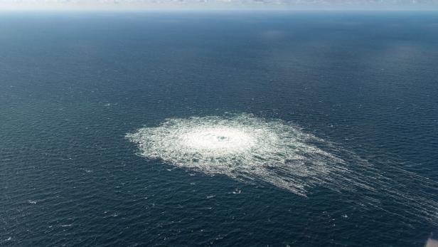 FILE PHOTO: Gas leak at Nord Stream 2 as seen from the Danish F-16 interceptor on Bornholm