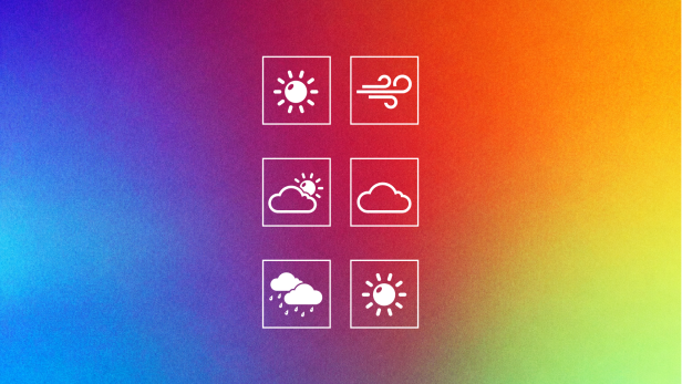 Bild mit farbigem Hintergrund und Symbolen von Wetterverhältnissen.
