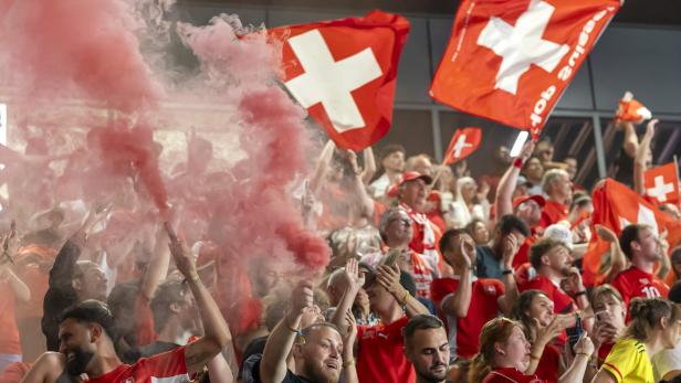 Swiss supporters watch the Switzerland vs Colombia