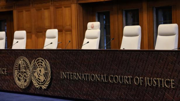 The Great Hall of Justice, the courtroom of the ICJ, at the Peace Palace in The Hague