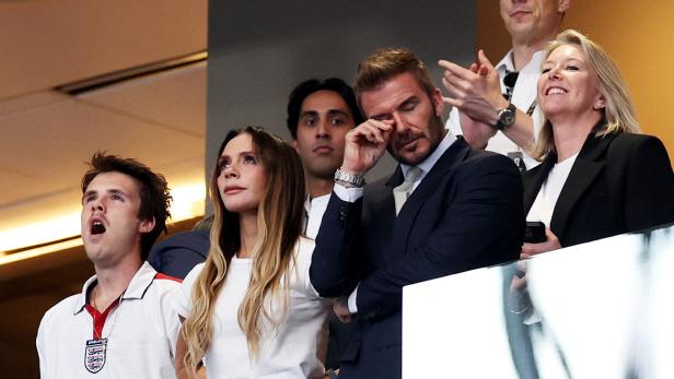 David und Victoria Beckham im Publikum beim WM-Semi-Finale - England v Argentina