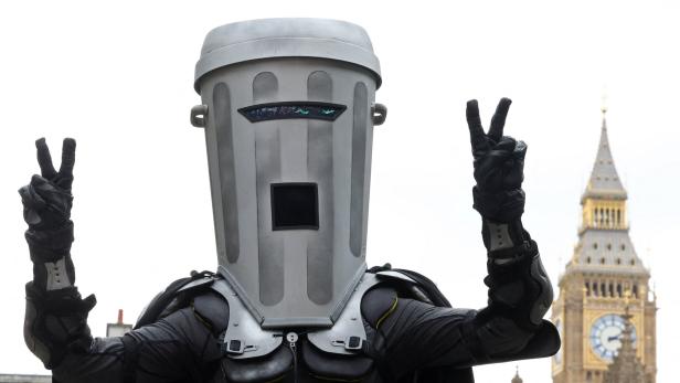Satirical 'Count Binface' poses during interview with Reuters, ahead of challenge to UK PM Sunak for parliament seat in general election, in London