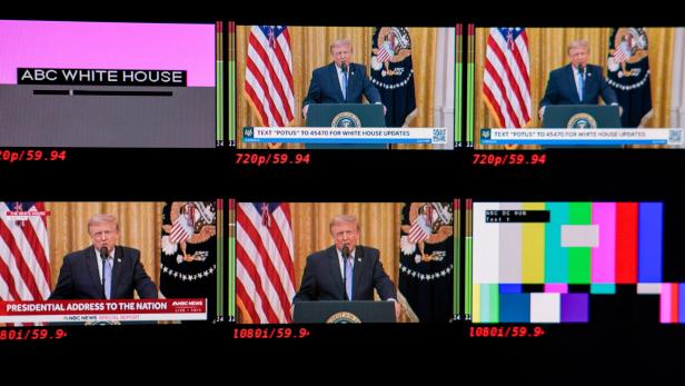 U.S. President Donald Trump addresses the nation from the White House in Washington