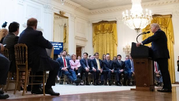 U.S. President Donald Trump addresses the nation from the White House in Washington