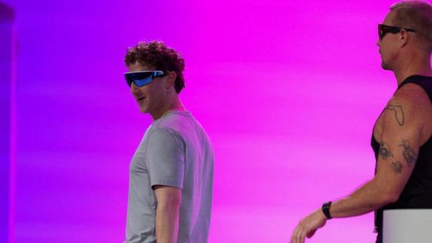 Meta CEO Mark Zuckerberg leaves the stage wearing the new Oakley Meta Vanguard glasses during the Meta Connect event in Menlo Park