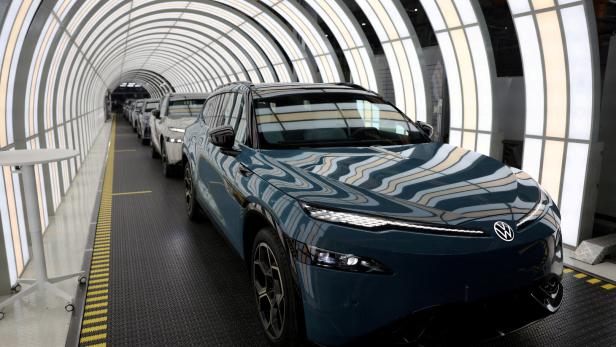 FILE PHOTO: Electric vehicle production line at Volkswagen factory in Hefei
