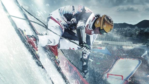 Das Filmplakat für „Streif – One Hell of a Ride“ zeigt einen Skirennläufer in Aktion.