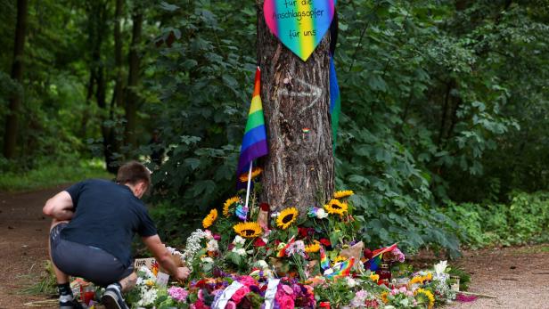 Makeshift memorial at Tiergarten park after a deadly incident near Berlin's annual Christopher Street Day Pride parade, in Berlin