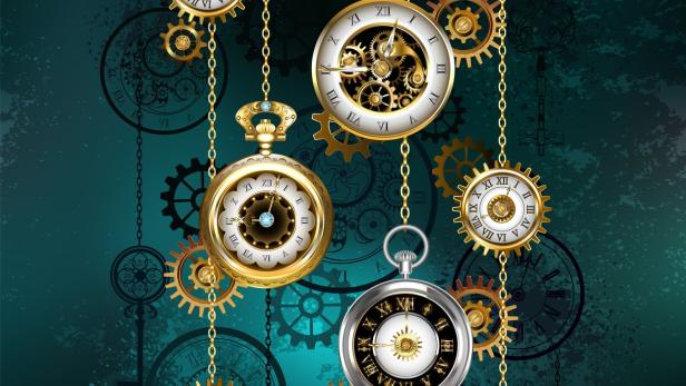 Watch with chains on green background