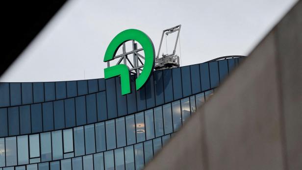 FILE PHOTO: The logo of Austria's OMV sits on top of their headquarters in Vienna