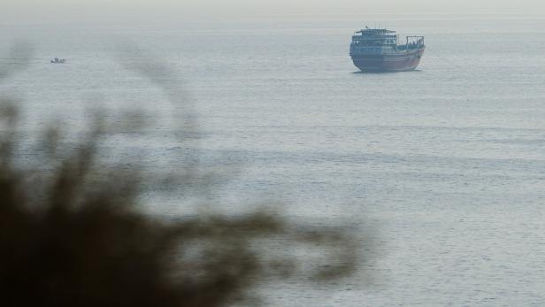 A vessel in the Strait of Hormuz, as seen from Musandam