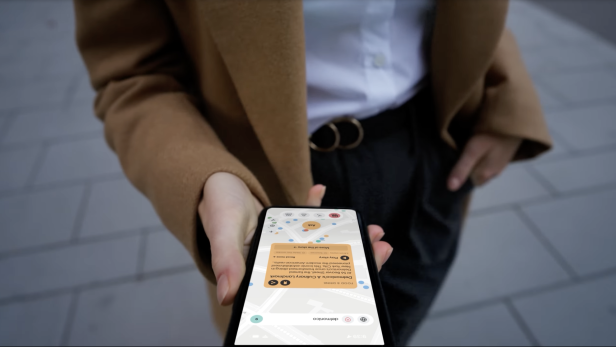 Person hält ihr Smartphone mit offener Wrinkles-App.
