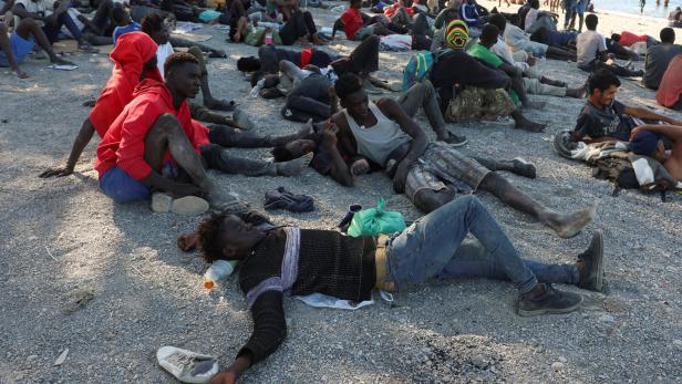 Mass crossings of migrants on foot and by sea from Morocco into Spanish territory, in Ceuta