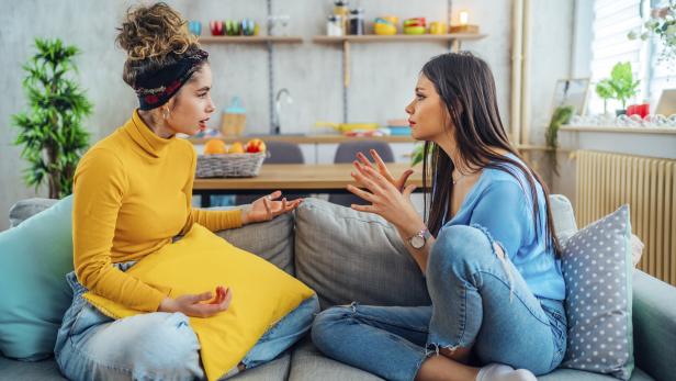 Female friends arguing at home