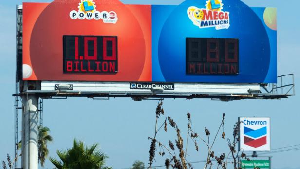 Powerball lottery billboard shows jackpot at one billion dollars in California