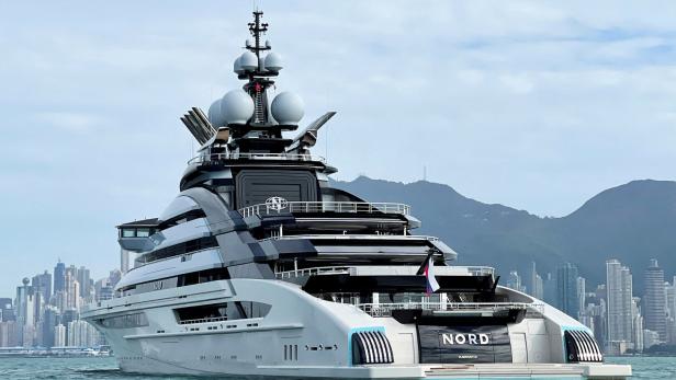 FILE PHOTO: The 465-foot superyacht "Nord", reportedly owned by sanctioned Russian oligarch Alexei Mordashov is seen, in Hong Kong