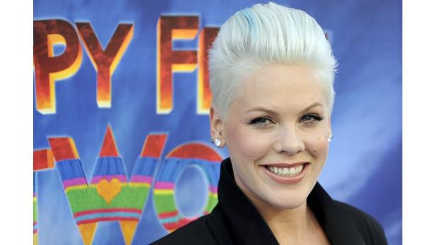 REUTERSSinger and voice of Gloria, Alecia Moore (Pink) arrives at the premiere of "Happy Feet Two" in the Hollywood area of Los Angeles, California, November 13, 2011. REUTERS/Gus Ruelas (UNITED STATES - Tags: ENTERTAINMENT) Pink mit weißen Haaren lächelnd
